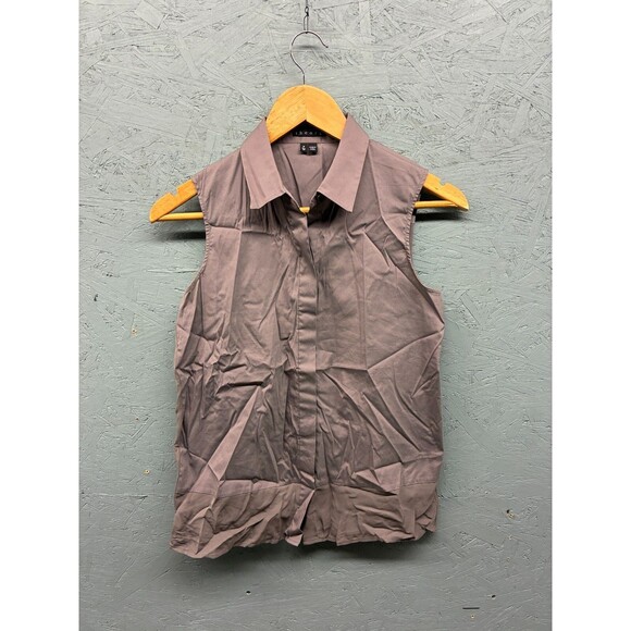 Theory Sleeveless Button Down Shirt Women’s Size P Taupe Collared Stretch Silk - Picture 2 of 8